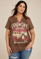 Plus Size Country Roads Classic Fit Graphic Tee, BROWN, small