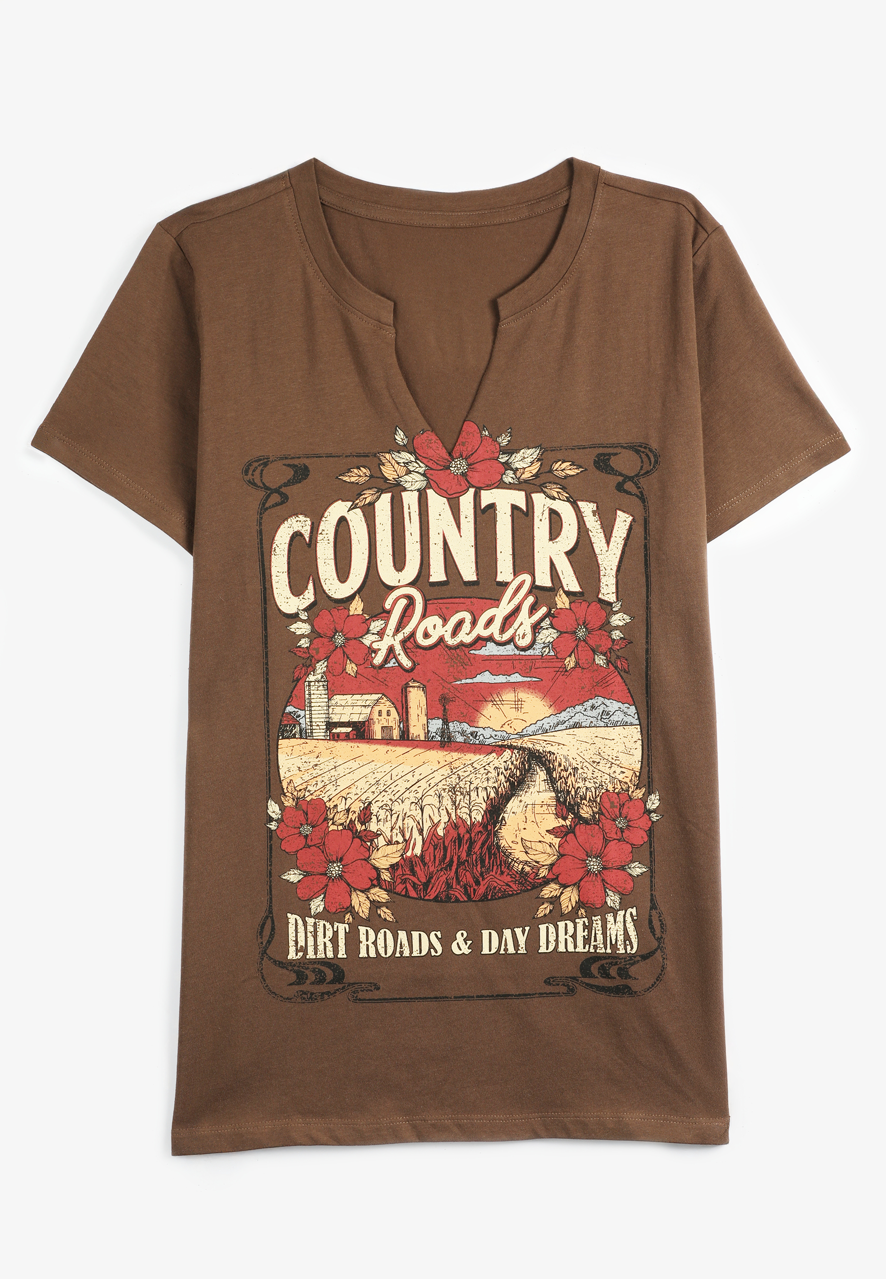Plus Size Country Roads Classic Fit Graphic Tee, BROWN, large