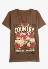 Plus Size Country Roads Classic Fit Graphic Tee, BROWN, small