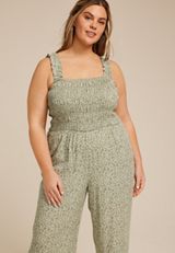 Plus Size Floral Smocked Jumpsuit, , small