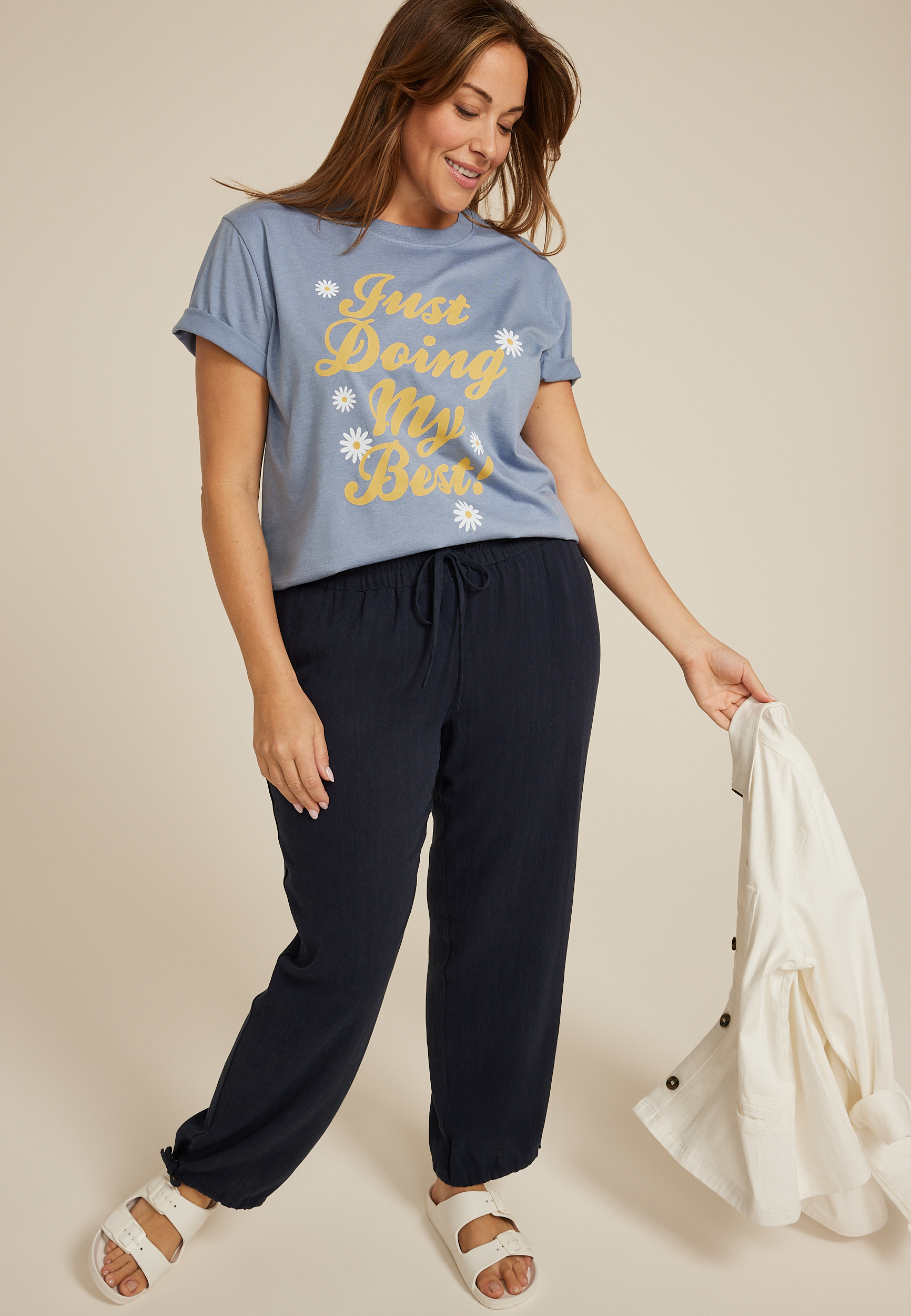 Plus Size Just Doing My Best Oversized Fit Graphic Tee, Blue Fade, large