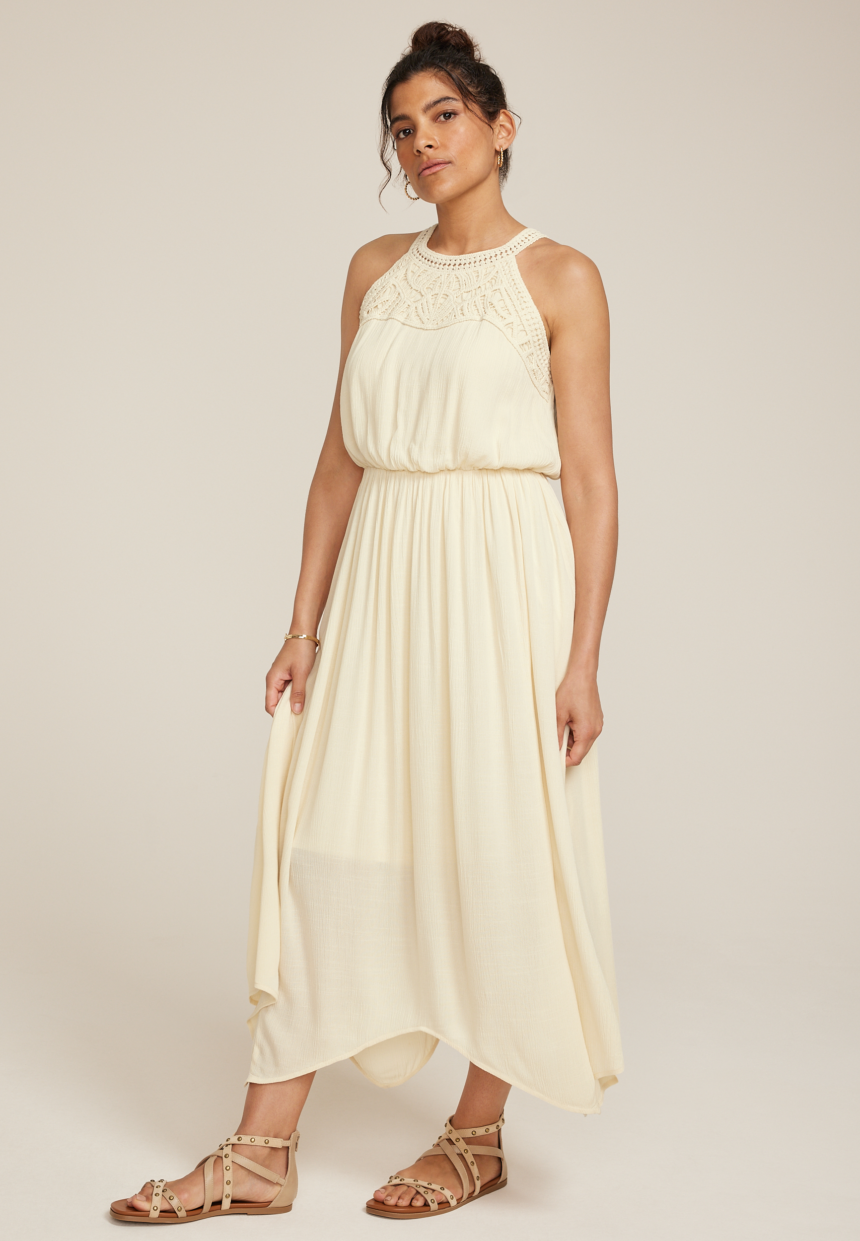 Bare Crochet Halter Neck Midi Dress