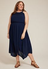 Plus Size Bare Crochet Halter Neck Midi Dress, , small