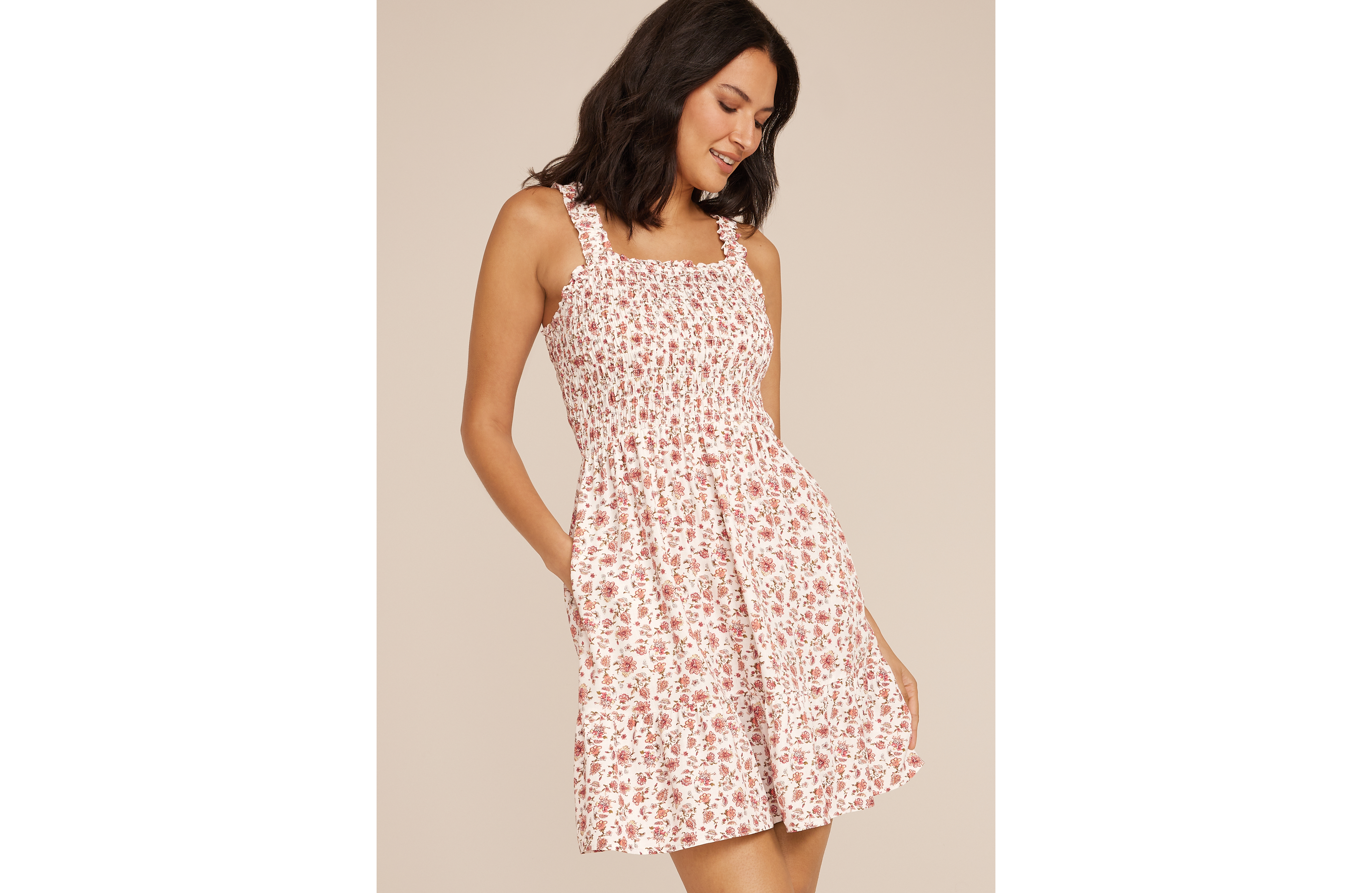 Bare Floral Smocked Mini Dress