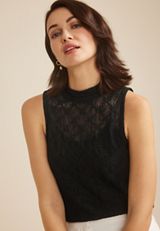 Lace Mock Neck Tank Top, , small