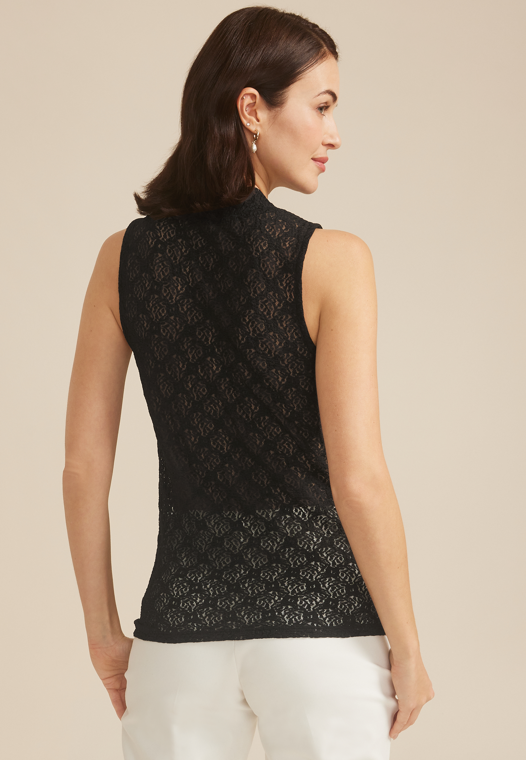 Lace Mock Neck Tank Top, , large