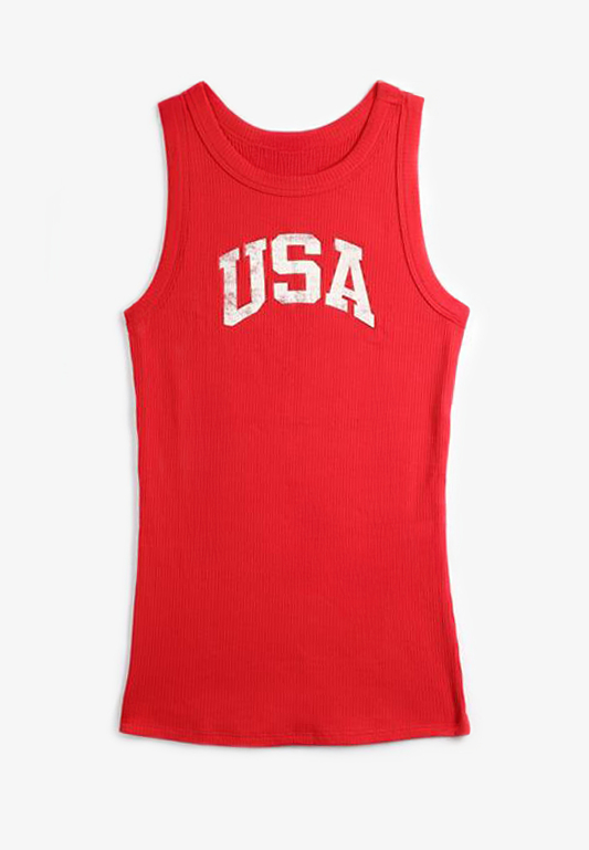USA Ribbed High Neck Graphic Tank Top, C2946, large