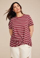 Plus Size 24/7 Austin Striped Knot Hem Tee, , small