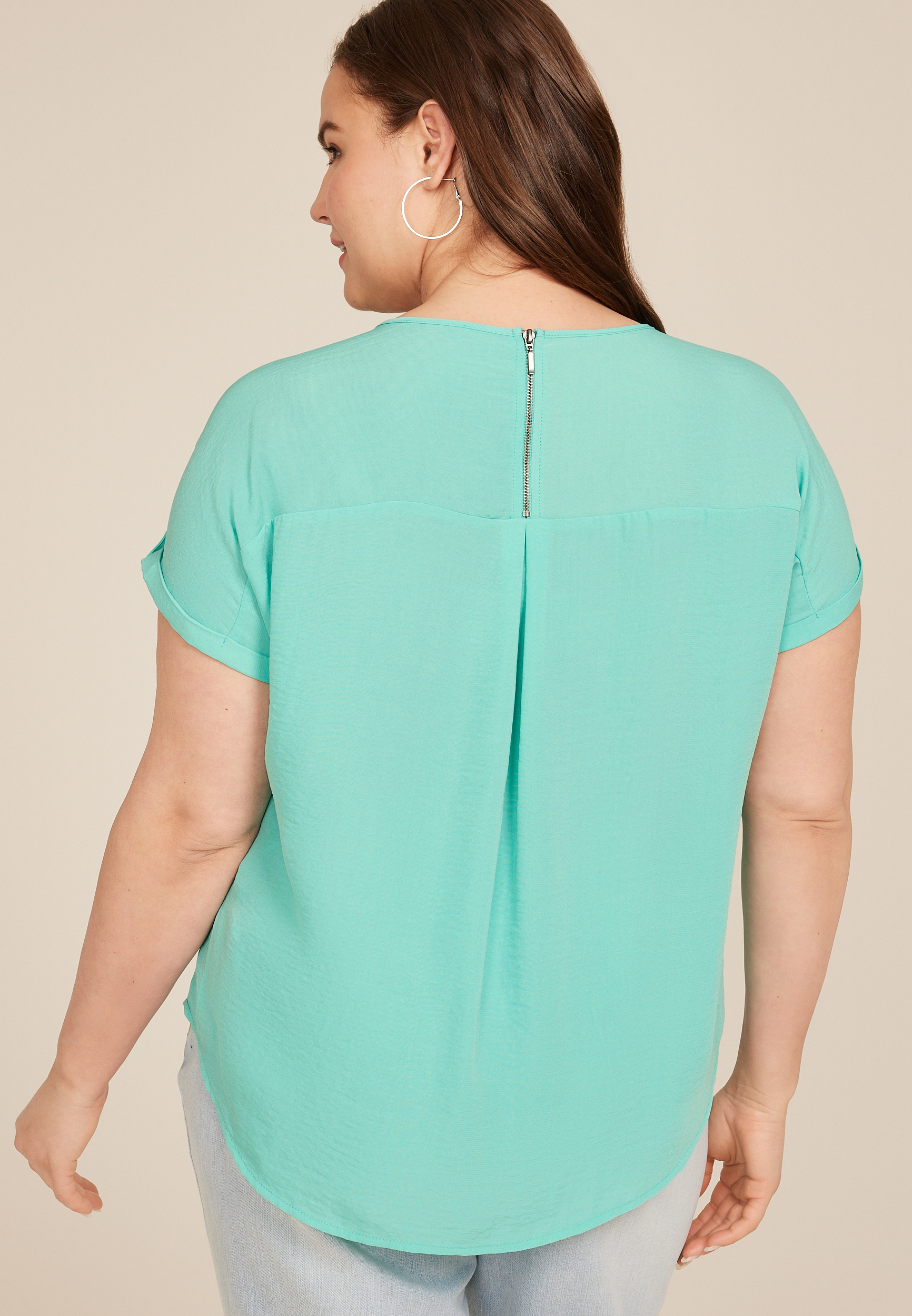 Plus Size Delton Zipper Back Blouse, , large
