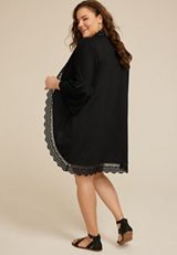Plus Size Crochet Trim Curved Hem Kimono, , small