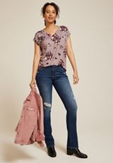 24/7 Berkley Floral V Neck Tee, C9248, small
