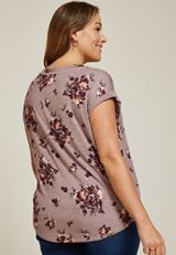 Plus Size 24/7 Berkley Floral V Neck Tee, C9248, small
