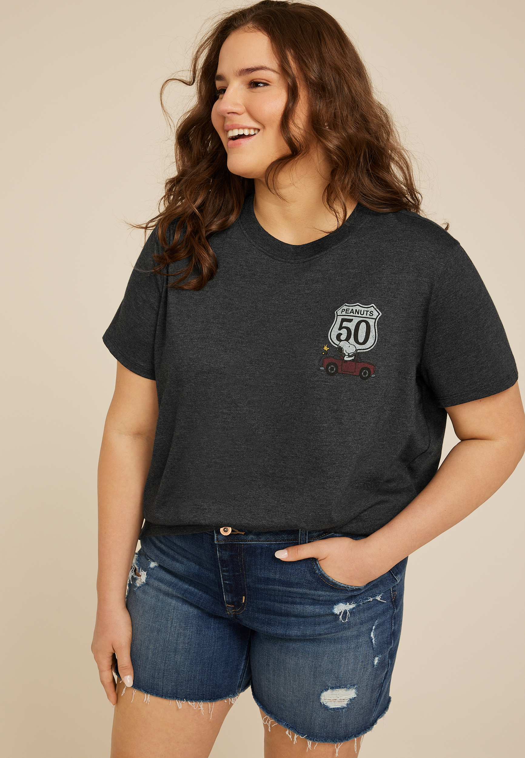 Plus Size Peanuts Road Trip Oversized Fit Graphic Tee