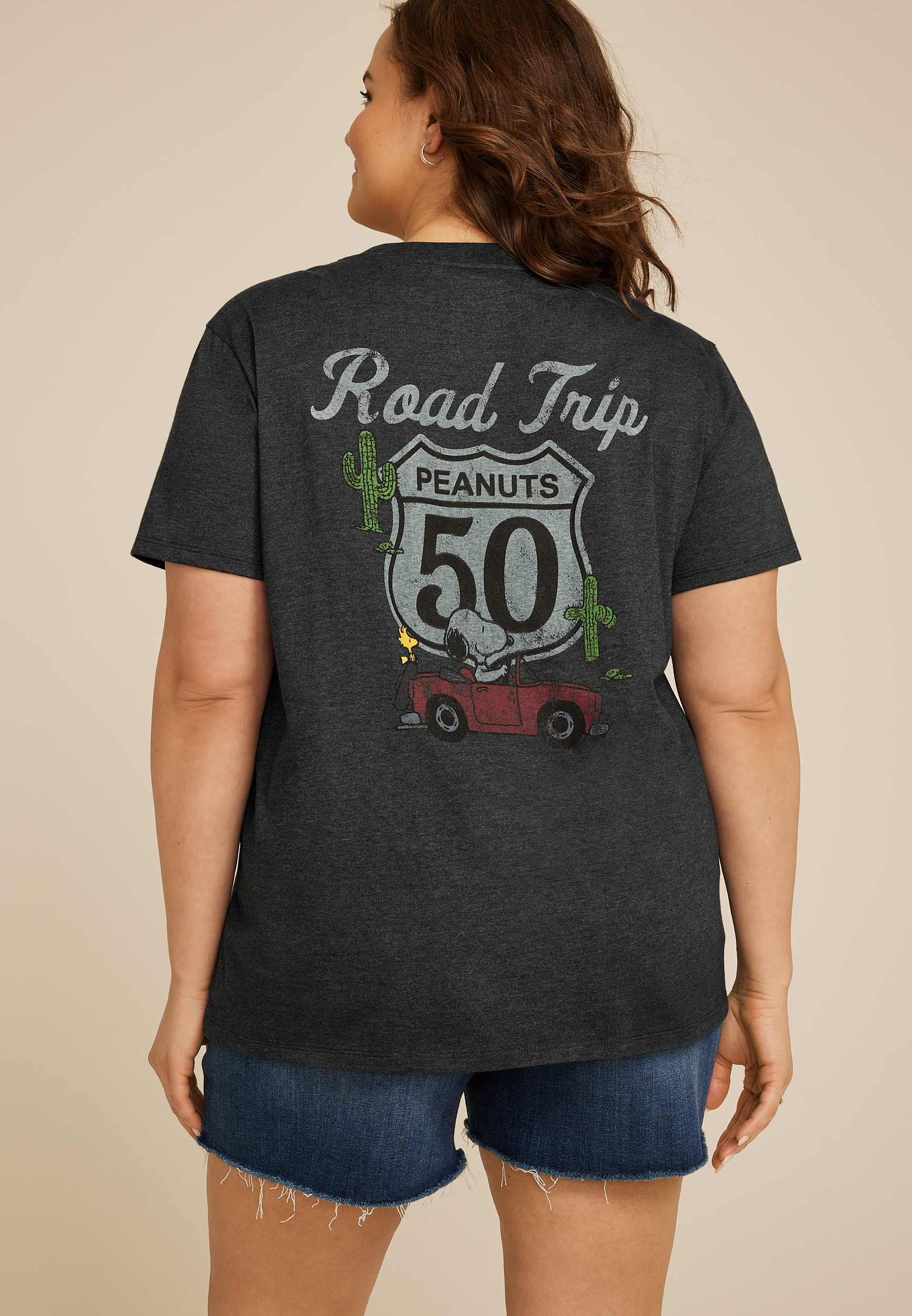 Plus Size Peanuts Road Trip Oversized Fit Graphic Tee, CHARCOAL, large