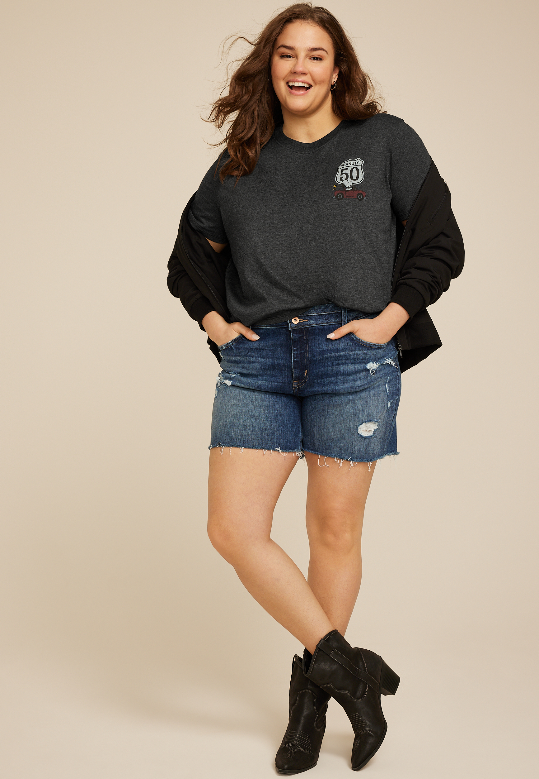 Plus Size Peanuts Road Trip Oversized Fit Graphic Tee, CHARCOAL, large
