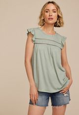 Ruffle Sleeve Lattice Detail Top, C201, small