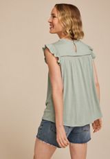 Ruffle Sleeve Lattice Detail Top, C201, small