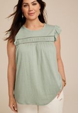 Plus Size Ruffle Sleeve Lattice Detail Top, C201, small