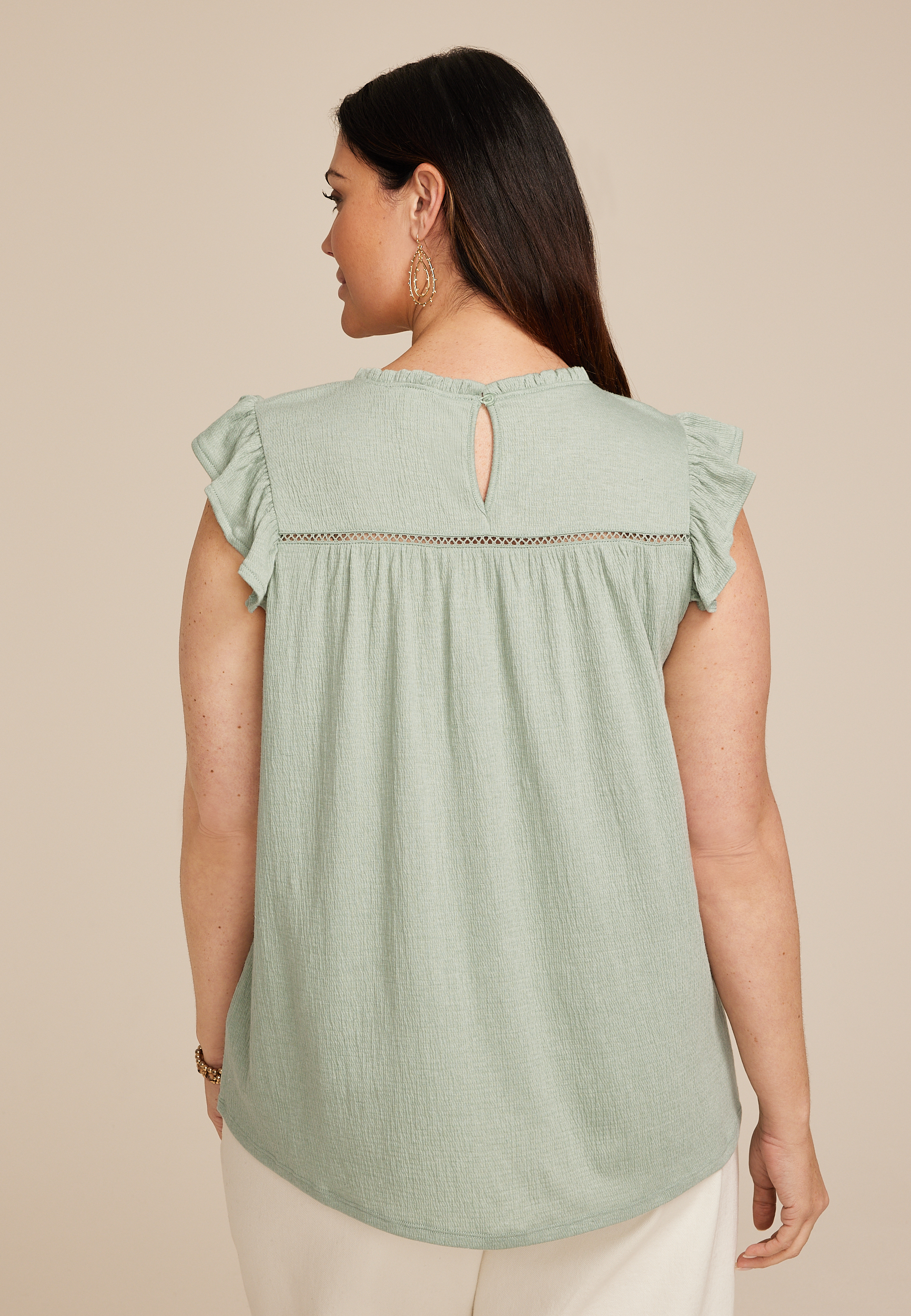 Plus Size Ruffle Sleeve Lattice Detail Top, C201, large