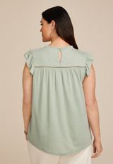 Plus Size Ruffle Sleeve Lattice Detail Top, C201, small