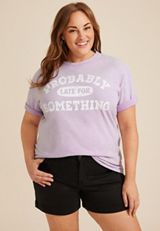 Plus Size Probably Late For Something Relaxed Fit Graphic Tee, C892, small