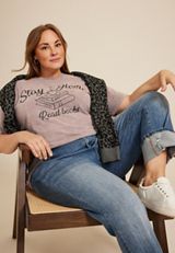 Plus Size Stay Home Read Books Relaxed Fit Graphic Tee, TWILIGHT MAUVE, small