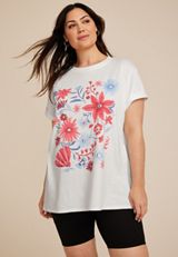 Plus Size Watercolor Floral Oversized Fit Graphic Tee, C4673, small