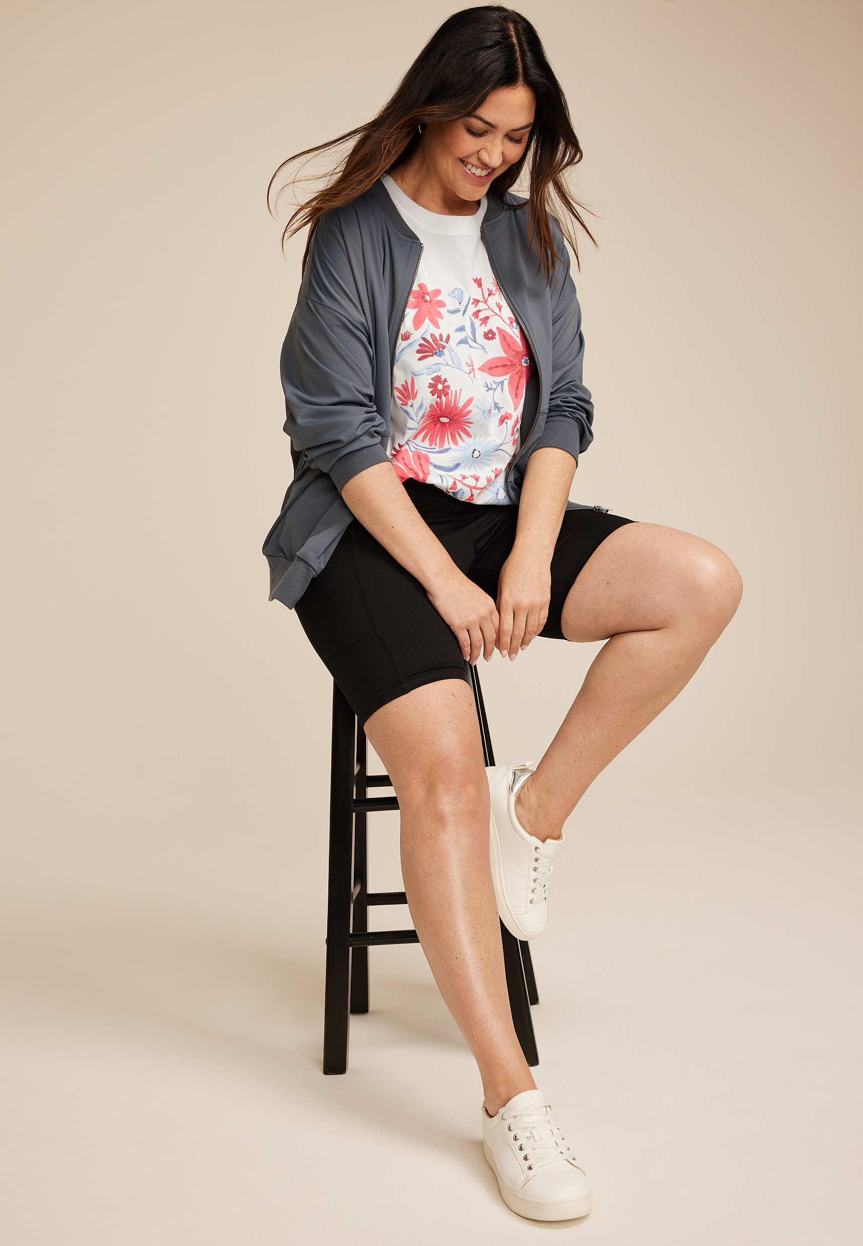Plus Size Watercolor Floral Oversized Fit Graphic Tee, C4673, large