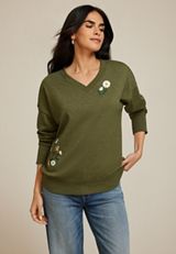 Embroidered Floral Sweatshirt, C9161, small