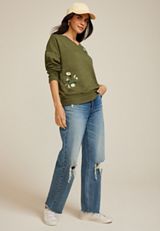 Embroidered Floral Sweatshirt, C9161, small