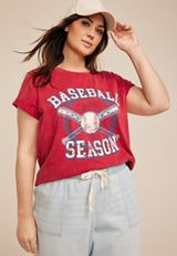 Plus Size Baseball Season Classic Fit Graphic Tee, RED, small