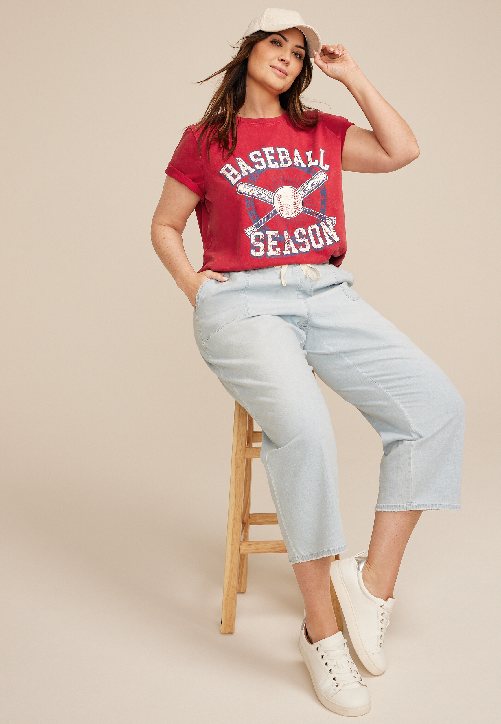 Plus Size Baseball Season Classic Fit Graphic Tee, RED, large