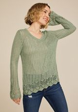 Open Stitch Bell Sleeve Sweater, C4610, small
