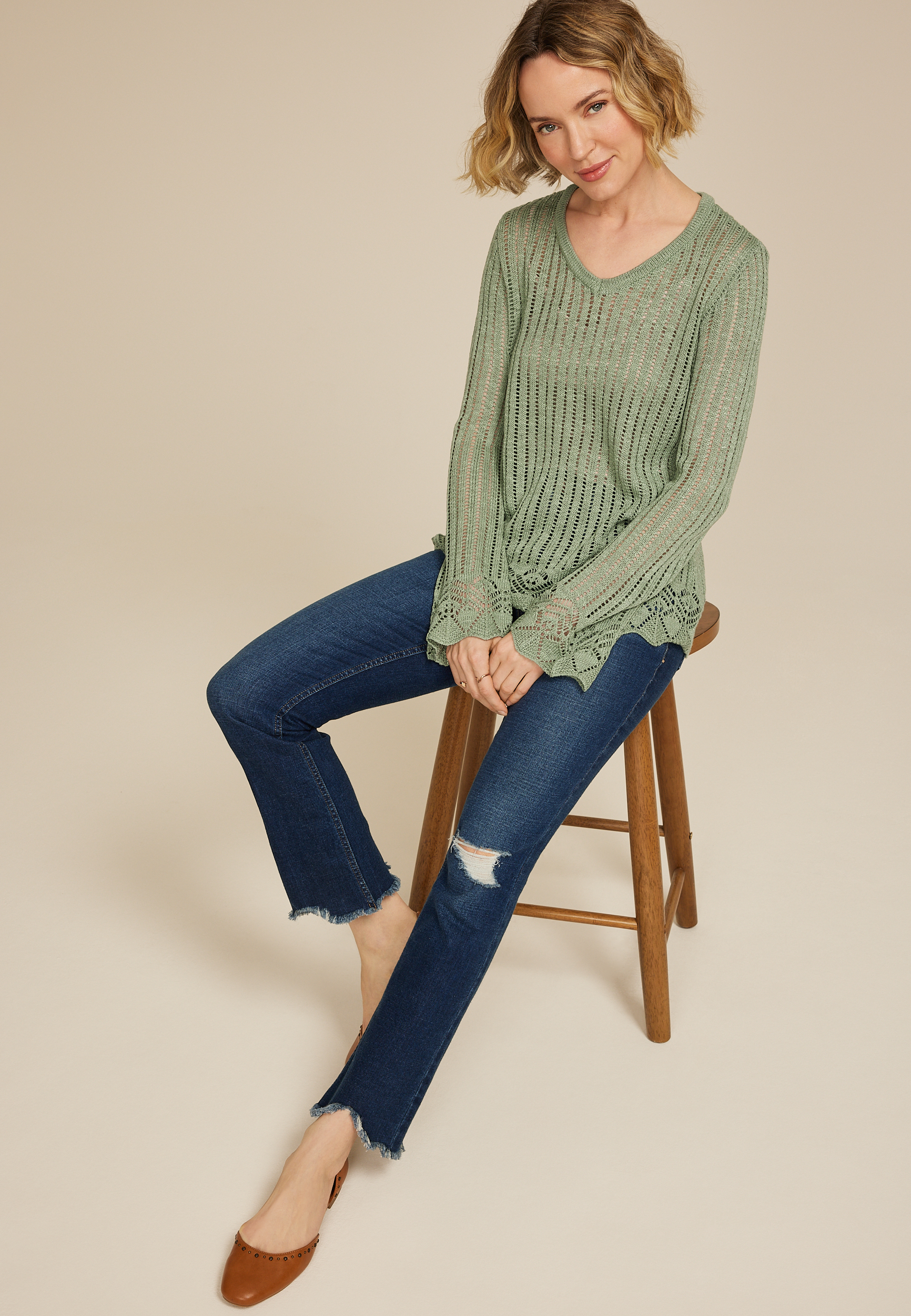 Open Stitch Bell Sleeve Sweater, C4610, large