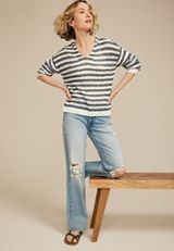 Striped Open Stitch Hooded Pullover, C9877, small