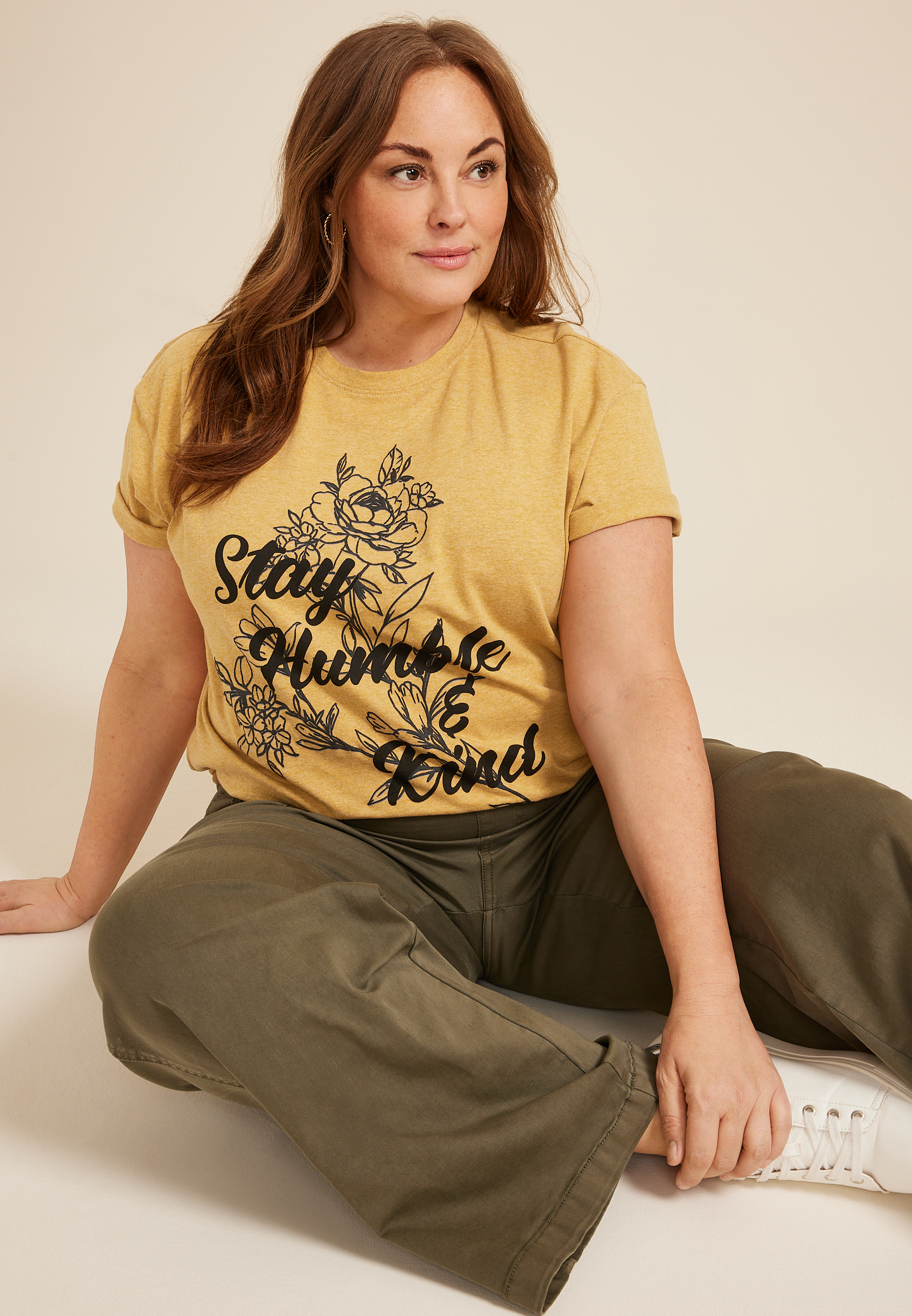 Plus Size Stay Humble And Kind Relaxed Fit Graphic Tee, GOLDEN WHEAT, large