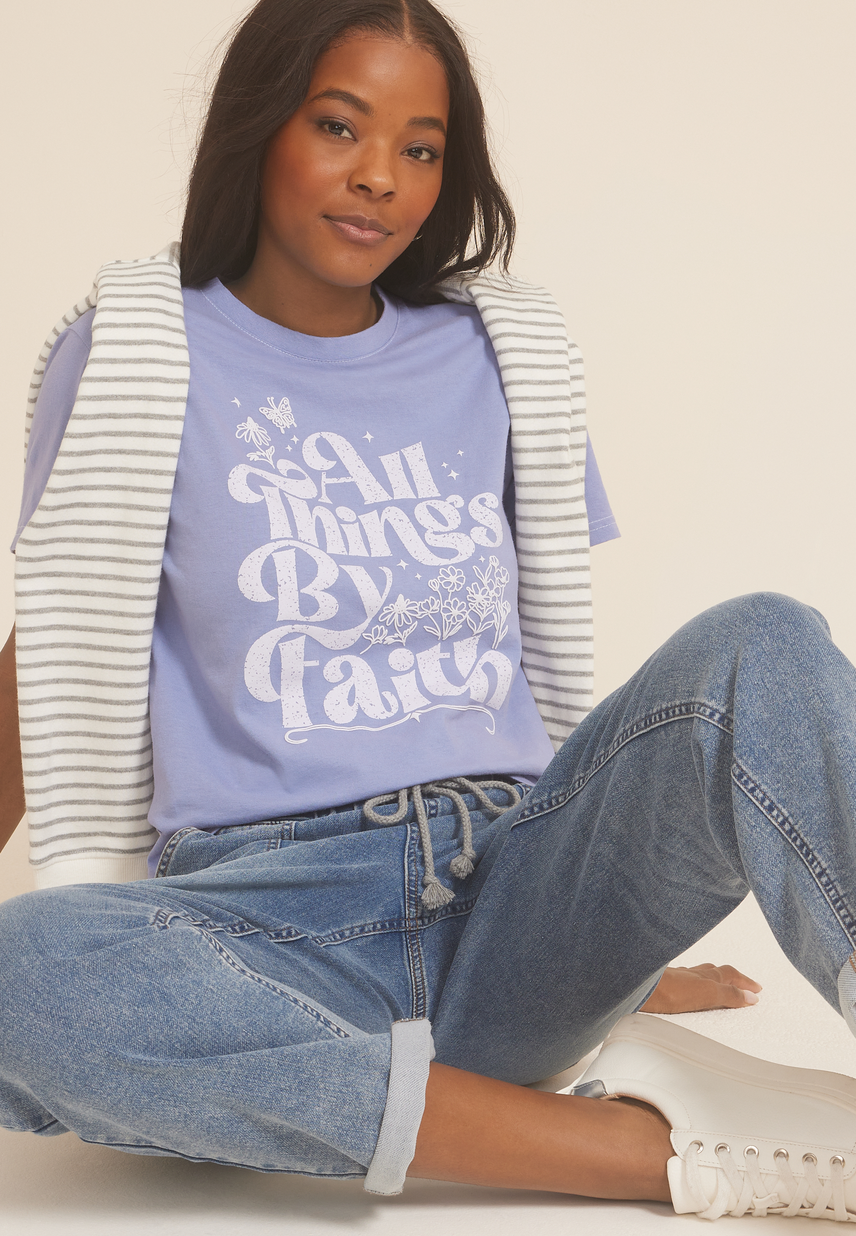 All Things By Faith Relaxed Fit Graphic Tee, C81, large
