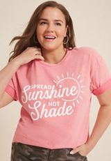 Plus Size Spread Sunshine Not Shade Relaxed Fit Graphic Tee, CORAL, small