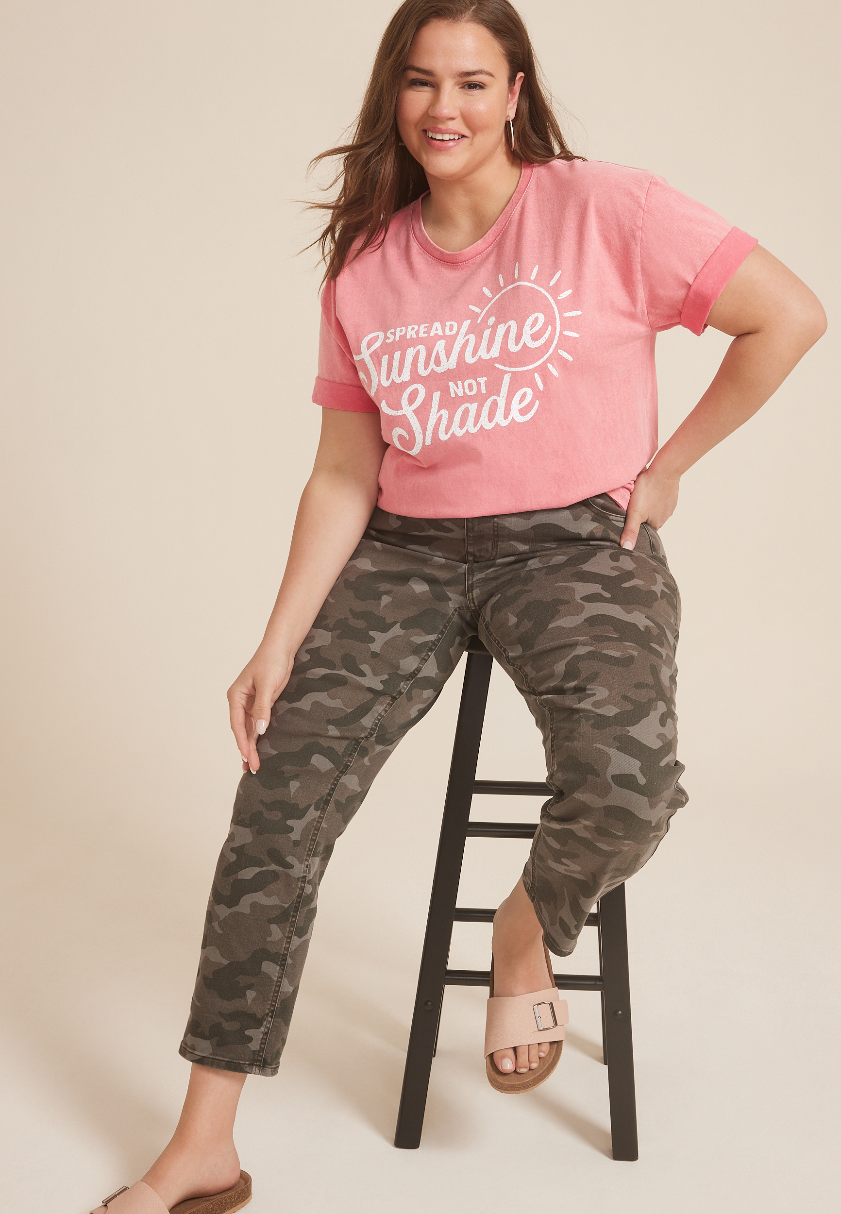 Plus Size Spread Sunshine Not Shade Relaxed Fit Graphic Tee, CORAL, large