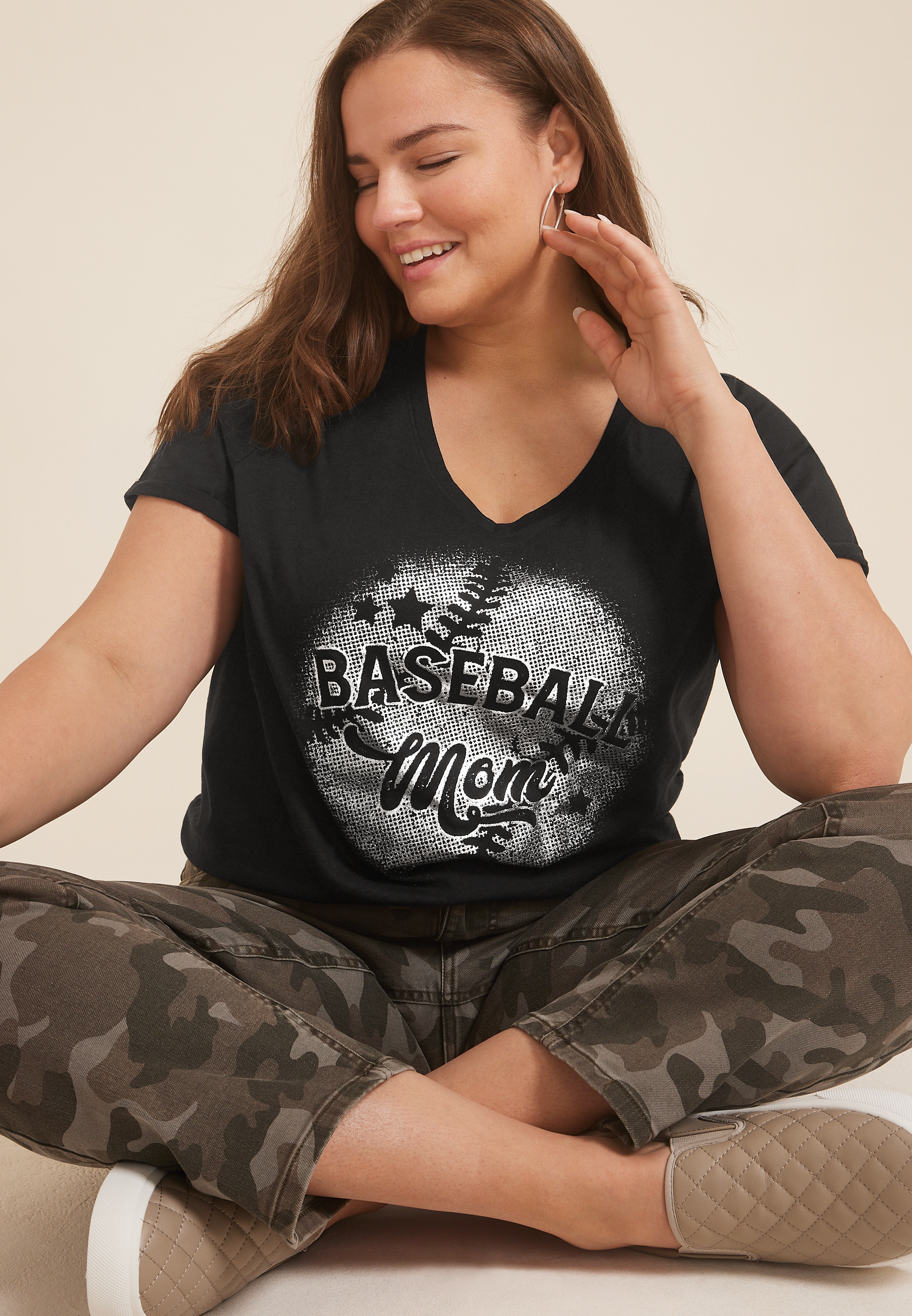 Plus Size Baseball Mom Classic Fit Graphic Tee, , large