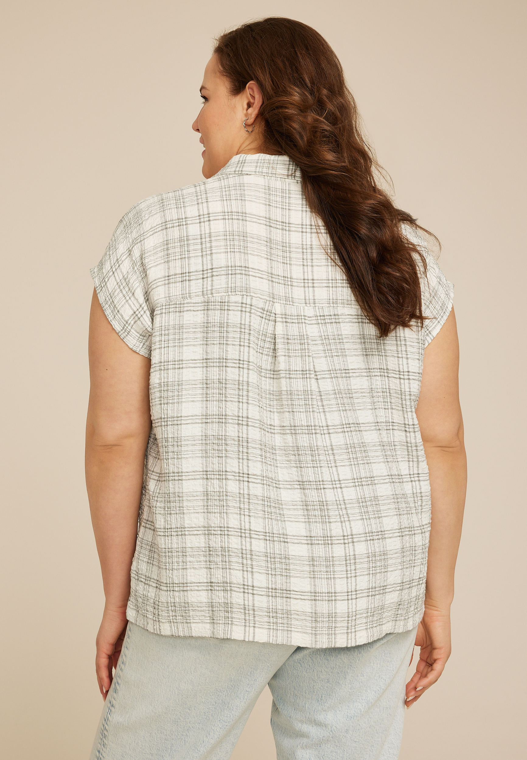Plus Size Textured Dolman Button Down Shirt, C1829, large