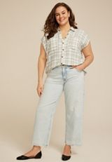 Plus Size Textured Dolman Button Down Shirt, C1829, small