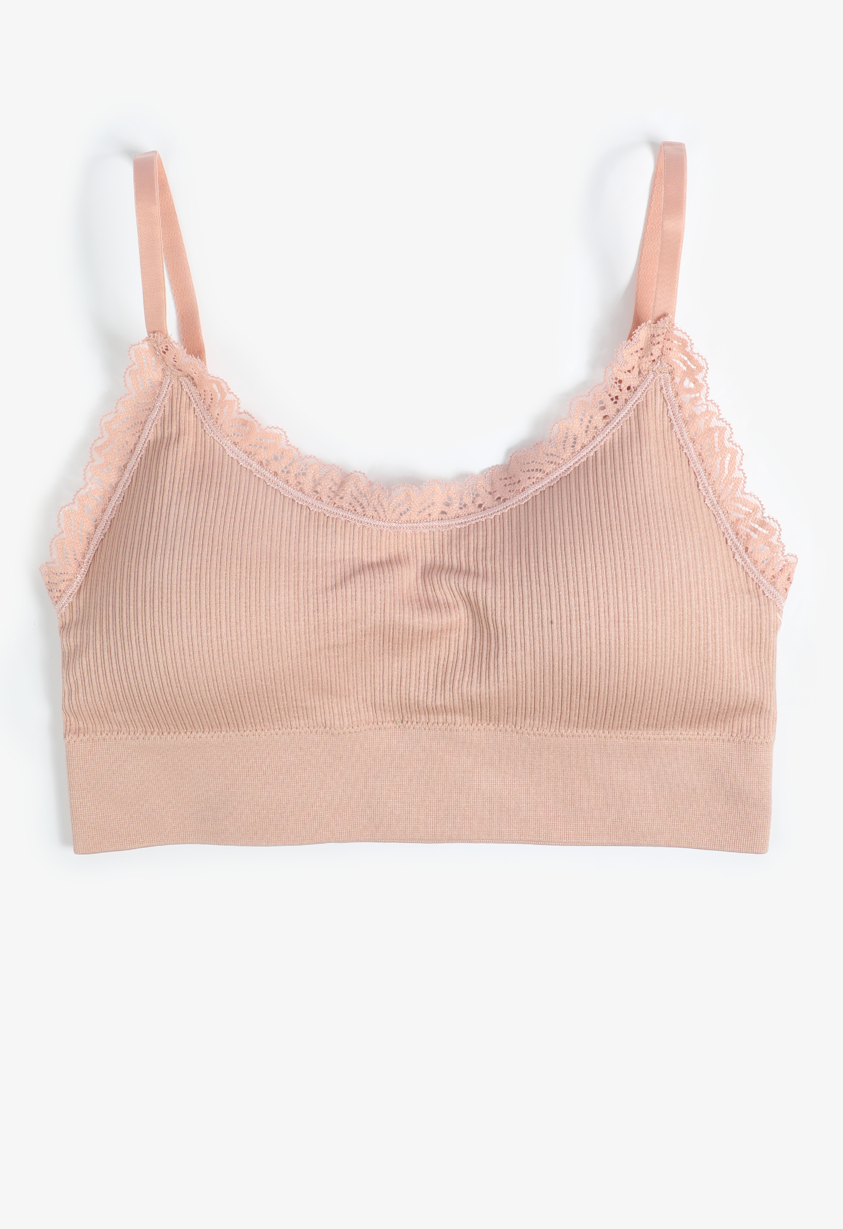 True Stretch Seamless Ribbed Lace Trim Bralette, C9369, large