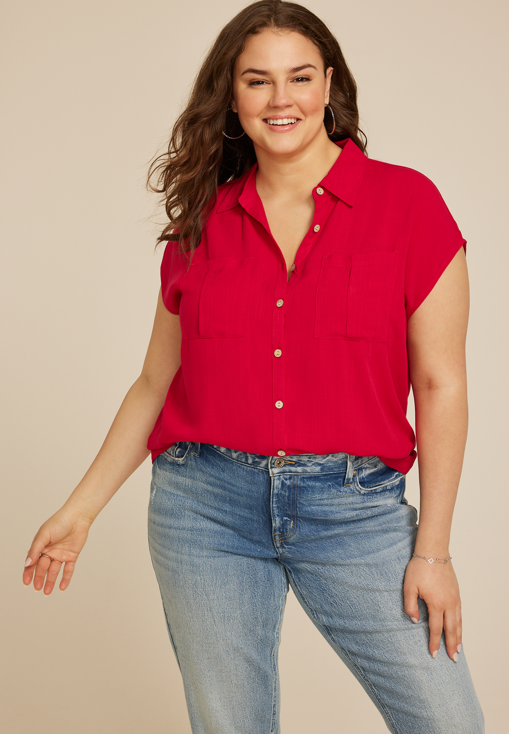 Plus Size Utility Dolman Button Down Shirt