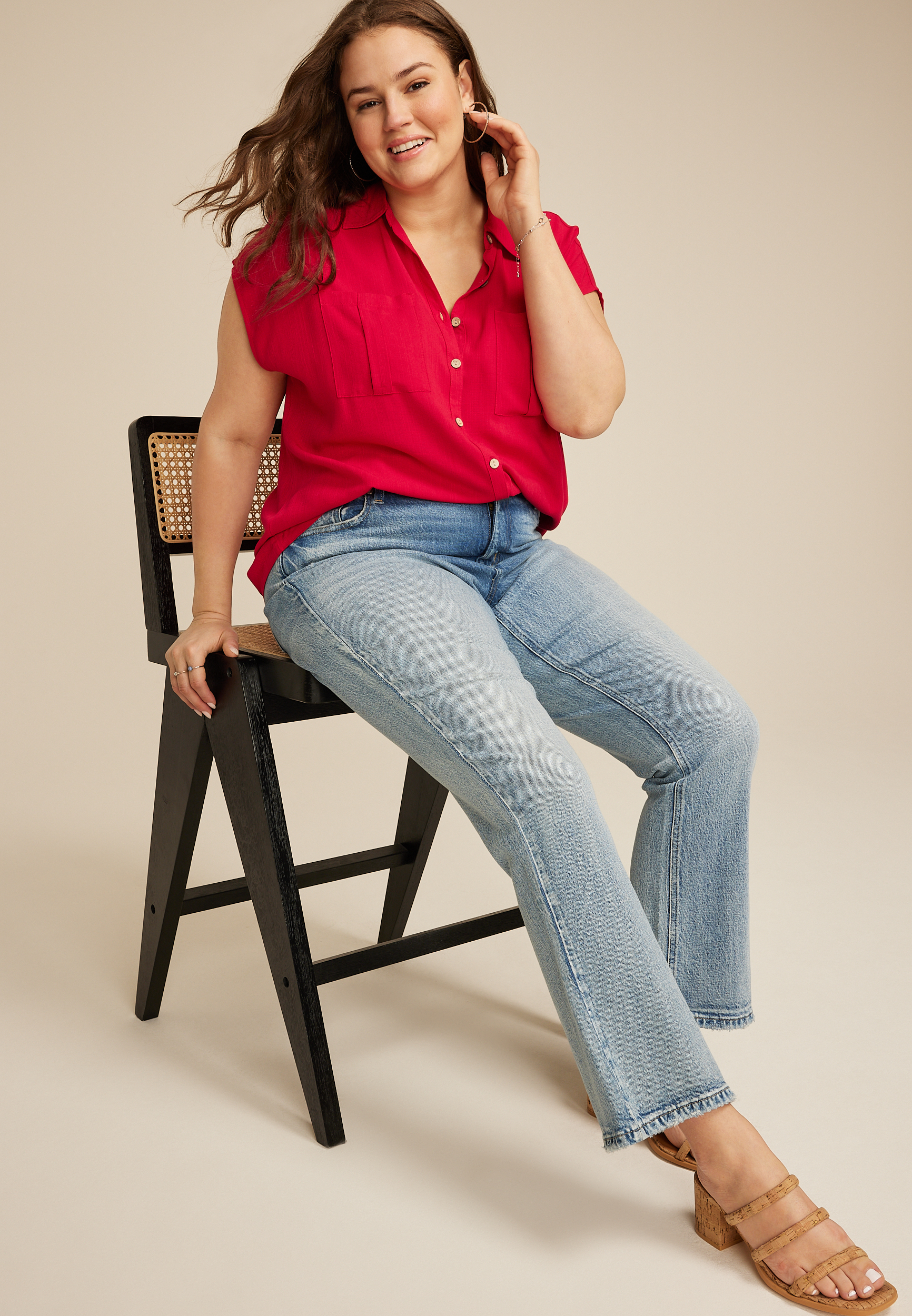 Plus Size Utility Dolman Button Down Shirt, C2946, large