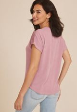 Wavy Ribbed Crochet Trim Short Sleeve Tee, C286, small