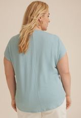 Plus Size Wavy Ribbed Crochet Trim Short Sleeve Tee, SAGE, small