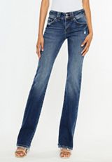 KanCan&trade; Mid Rise Double Button Frayed Hem Bootcut Jean, DARK SANDBLAST, small