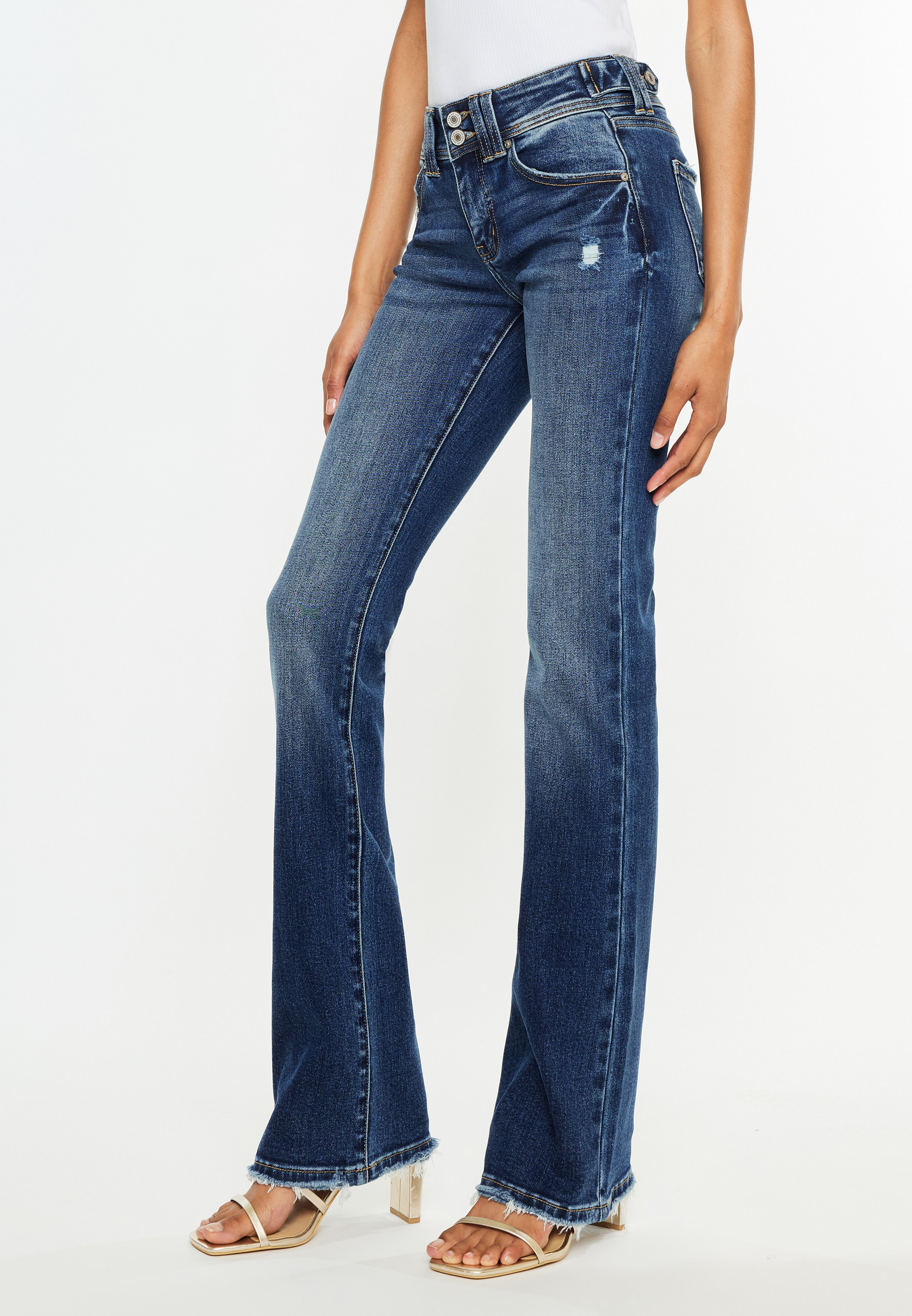 KanCan™ Mid Rise Double Button Frayed Hem Bootcut Jean | maurices