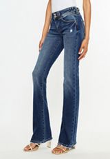 KanCan&trade; Mid Rise Double Button Frayed Hem Bootcut Jean, DARK SANDBLAST, small